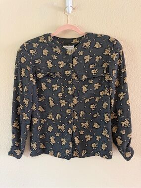 Rena Rowan for Saville Floral Button Front Blouse Size Small Vintage Style
